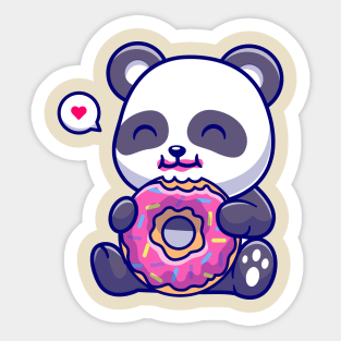 Cute Panda Eating Doughnut Cartoon Sticker